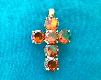 Vintage Large Cross Pendant, Amber and Gold