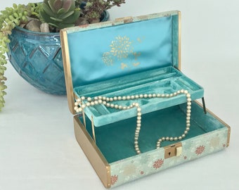 Vintage Mid Century Jewelry Box, Two Tier, Velvet Lined, Jewelry Display Case