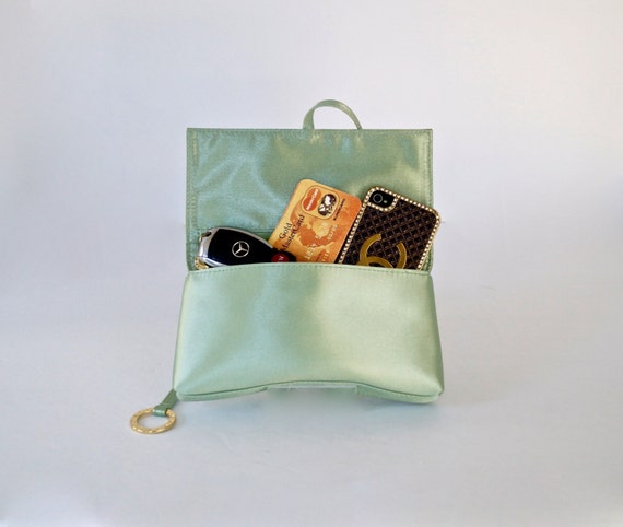 Vintage BVLGARI BULGARI Satin Clutch Bag Mint Green 