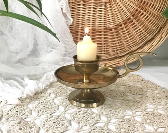 Vintage Heavy Brass Candle Stand, Taper or Votive Candle Holder, Chamber Style