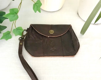 Vintage Leather Pouch, Dark Brown Wristlet, Small Wallet, Unisex