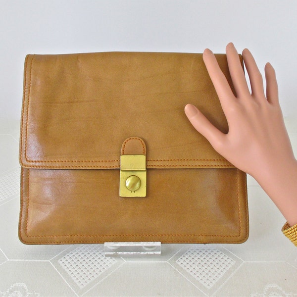 Vintage Tan Leather Bag Unisex Leather Case Urban Shoulder Bag 1970s Messenger Bag Brown Leather Bag