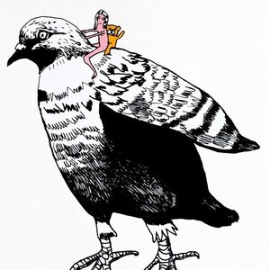 Limited edition Pigeon Screen Print, Pigeon Art, Original Screen Print, Quirky Wall Art Pigeon-Ride image 2