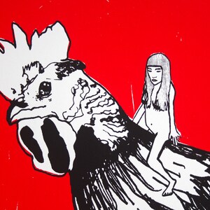 Contemporary Print Quirky Wall Art Original Limited Edition Screen Print Cockerel Rooster Cockerel Ride image 4
