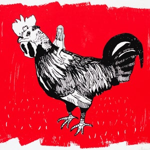 Contemporary Print Quirky Wall Art Original Limited Edition Screen Print Cockerel Rooster Cockerel Ride image 2