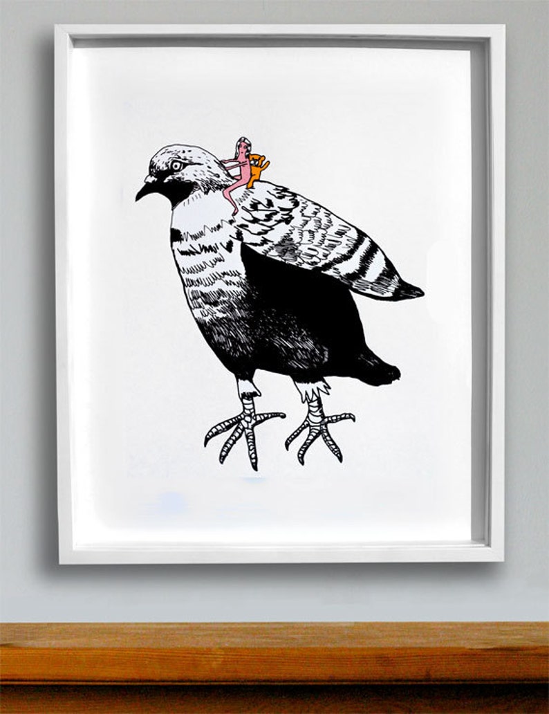 Limited edition Pigeon Screen Print, Pigeon Art, Original Screen Print, Quirky Wall Art Pigeon-Ride image 4