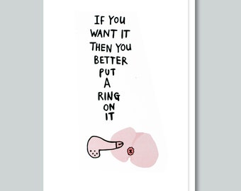 Funny Rude Valentine Card, Funny Rude Engagement Card, Husband, Boyfriend - RING ON IT