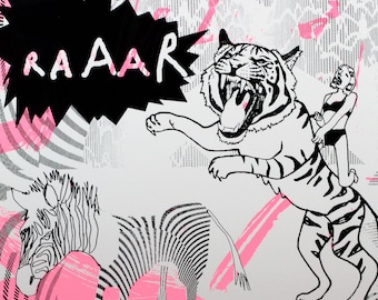 Tiger Screen print - Limited Edition Screen print - Tiger - Fluorescent - Wall Art - Animal Screenprint - Quirky Art - Tiger Raaar