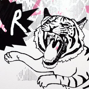 Tiger Screen print Limited Edition Screen print Tiger Fluorescent Wall Art Animal Screenprint Quirky Art Tiger Raaar image 2