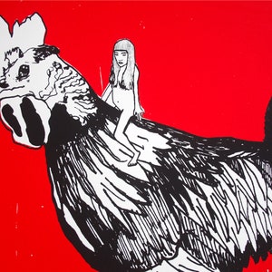 Contemporary Print Quirky Wall Art Original Limited Edition Screen Print Cockerel Rooster Cockerel Ride image 3