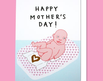 Funny Mothers Day Card, Mothers Day Card, From the Baby, For mum, New baby card, New mum - BABY POO