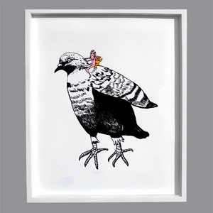 Limited edition Pigeon Screen Print, Pigeon Art, Original Screen Print, Quirky Wall Art Pigeon-Ride image 5