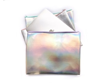 Large clutch / Holographic bag, iridescent bag, large pouch, faux leather, pastel clutch, customizable color zipper