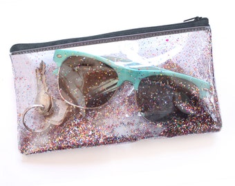 Glitter party / Small pouch, Transparent handbag, Clear bag, Purse organizer, Glitter pouch, Zipper pouch