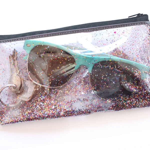 Glitter party / Small pouch, Transparent handbag, Clear bag, Purse organizer, Glitter pouch, Zipper pouch