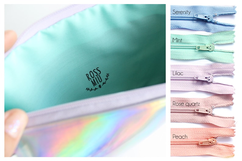 Rainbow Pouch / Holographic bag, iridescent bag, small pouch, faux leather, pastel pouch, customizable color zipper image 2