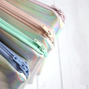 Rainbow Pouch / Holographic bag, iridescent bag, small pouch, faux leather, pastel pouch, customizable color zipper image 4