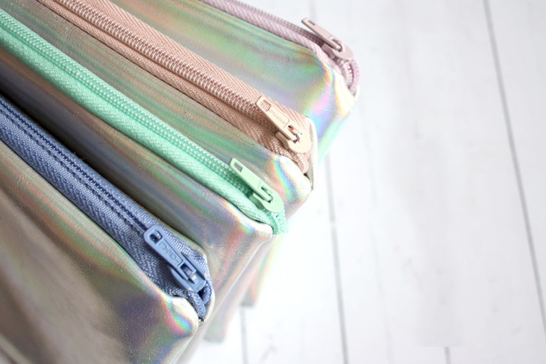 Rainbow Pouch / Holographic bag, iridescent bag, small pouch, faux leather, pastel pouch, customizable color zipper image 4