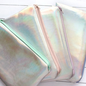 Rainbow Pouch / Holographic bag, iridescent bag, small pouch, faux leather, pastel pouch, customizable color zipper image 5