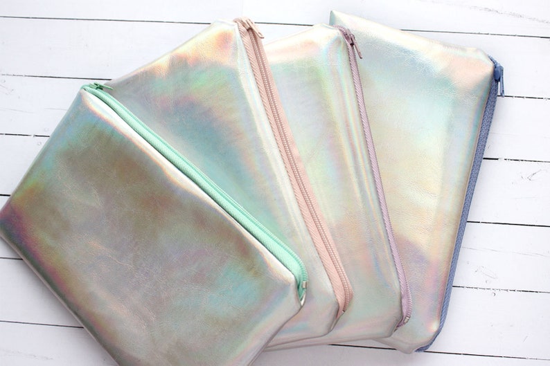 Rainbow Pouch / Holographic bag, iridescent bag, small pouch, faux leather, pastel pouch, customizable color zipper image 5