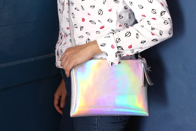 Rainbow Crossbody / Crossbody bag, clutch bag, Mermaid handbag, Holographic bag, iridescent bag, faux leather, Customizable image 2