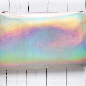 Rainbow Pouch / Holographic bag, iridescent bag, small pouch, faux leather, pastel pouch, customizable color zipper image 7