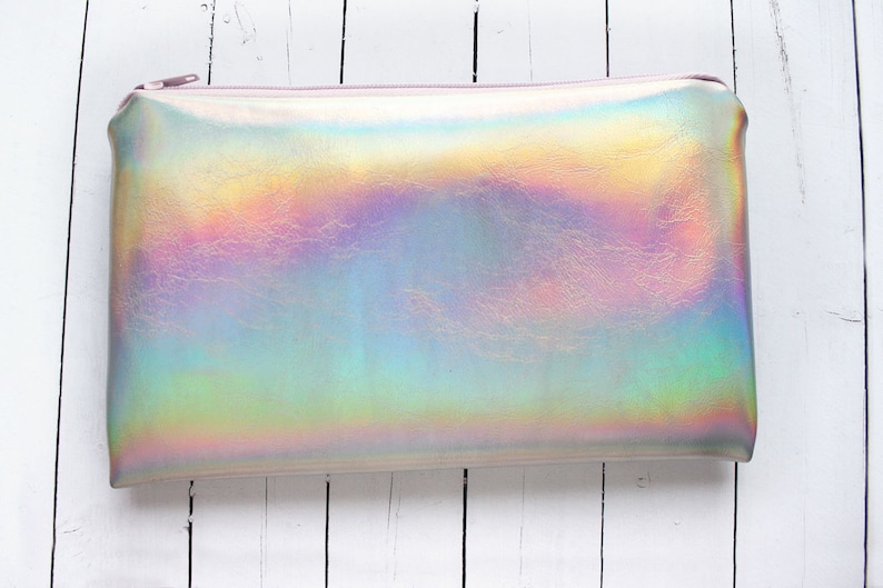 Rainbow Pouch / Holographic bag, iridescent bag, small pouch, faux leather, pastel pouch, customizable color zipper image 7