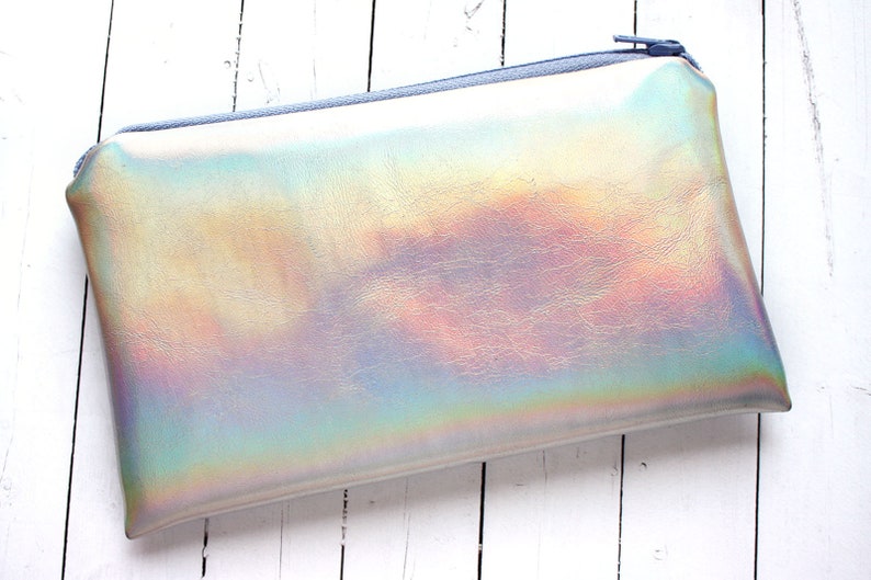Rainbow Pouch / Holographic bag, iridescent bag, small pouch, faux leather, pastel pouch, customizable color zipper image 8