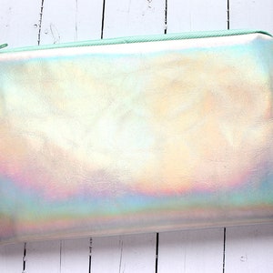 Rainbow Pouch / Holographic bag, iridescent bag, small pouch, faux leather, pastel pouch, customizable color zipper image 6