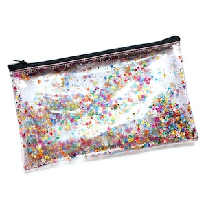 Fête d'étoiles / Petite pochette, sac à main transparent, sac transparent, organiseur de sac à main, pochette à paillettes, pochette à fermeture éclair