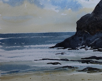 Original seascape painting Cornwall,  Praa Sands seascape, cornwall coast, sea painting, sea watercolor, beach art