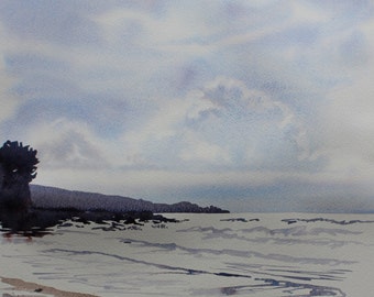 Original seascape painting Cornwall, seascape, cornwall coast, sea painting, sea watercolor, beach art, Perranuthnoe