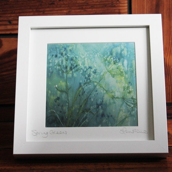 Spring wild flowers framed print, watercolour landscape, framed print of hedgerow, print of watercolour art, seedhead art, framed prints