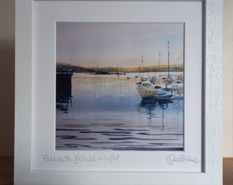 Framed Falmouth Harbour Print: Cornwall Boat Watercolor Art