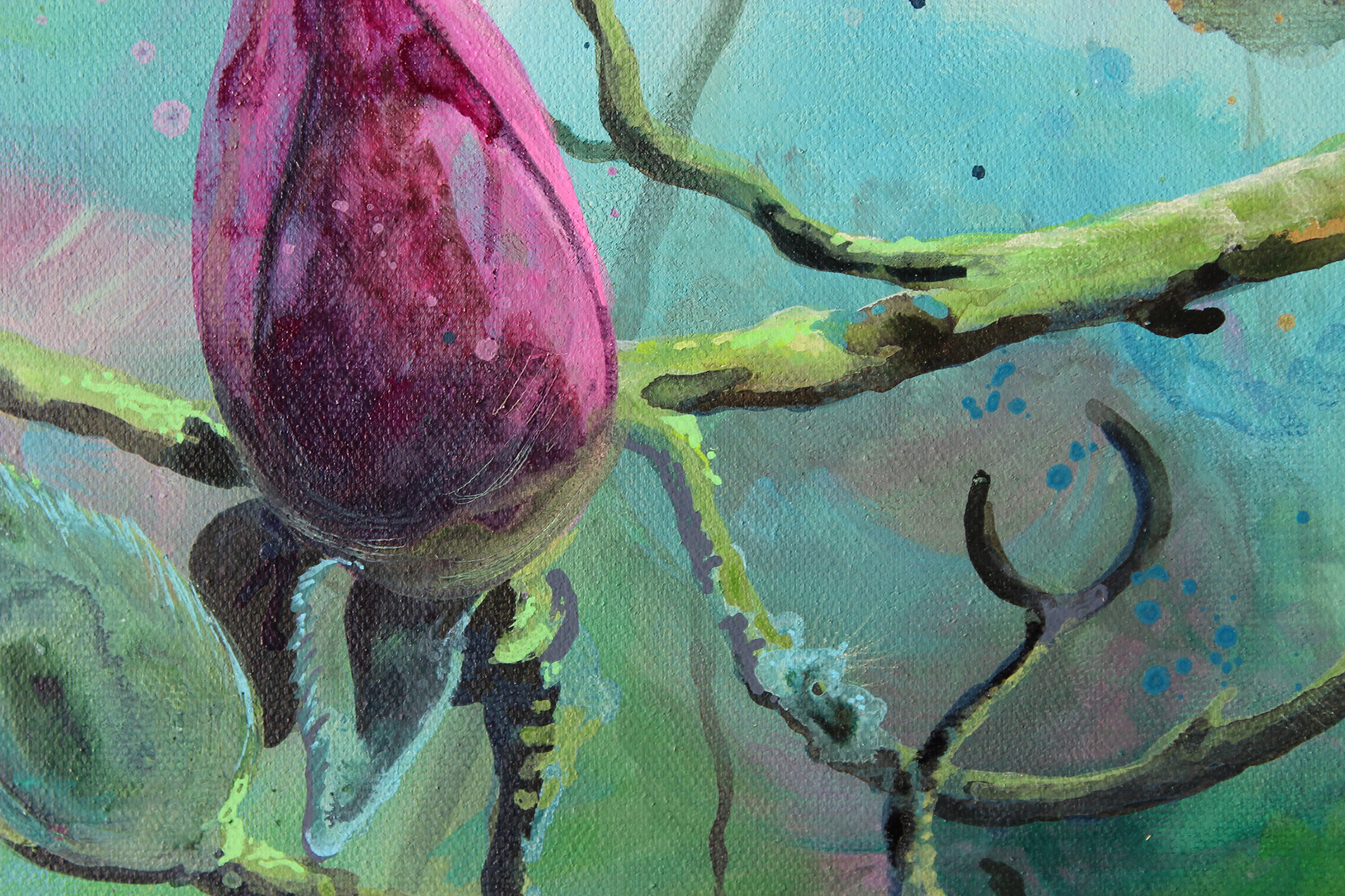 Framed original Magnolia buds acrylic ink painting on canvas Etsy