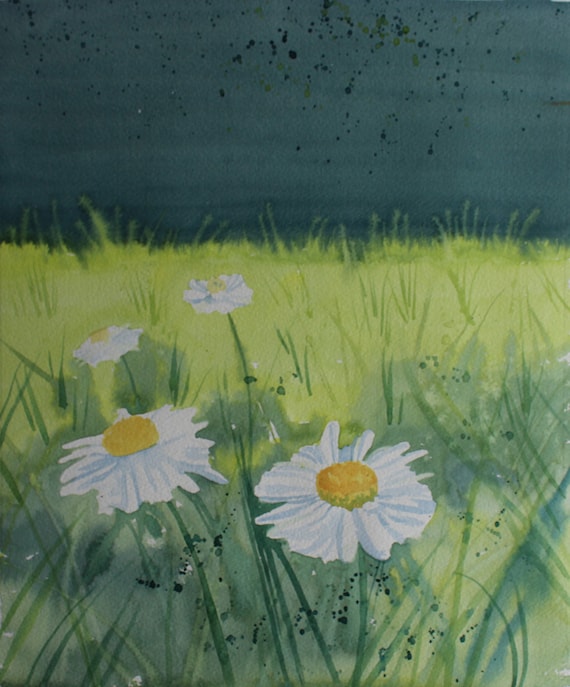 Tableau Déco Murale Vintage - Impression Sur Toile Marguerites Blanches En Prairie D'Automne