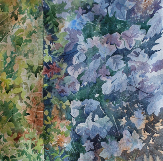 Aquarell Garten Malerei Lila Blatter Klettern Wandpflanze Etsy