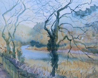 Original Tree Watercolor Painting: Cornwall Woodland Landscape Art