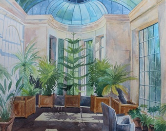 Trelissick House Conservatory: Cornwall Watercolor Painting