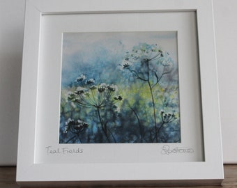 Teal Fields Watercolor Landscape: Framed Hedgerow Art Print