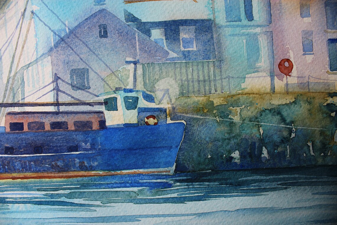 Original watercolour seascape of Falmouth in Cornwall loose Etsy