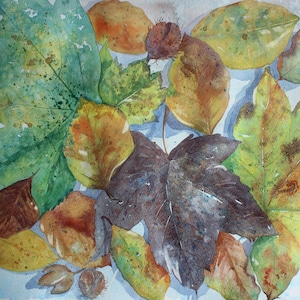 Autumn Leaves Watercolor Painting: Original Still Life Art