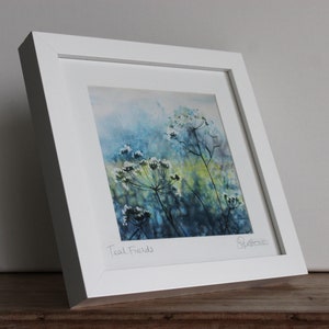 Teal Fields Watercolor Landscape: Framed Hedgerow Art Print immagine 3
