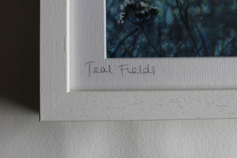 Teal Fields Watercolor Landscape: Framed Hedgerow Art Print immagine 4