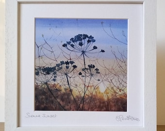 Sienna Sunset Watercolor Landscape Print - Framed Hedgerow Art