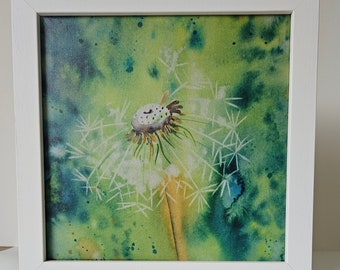 Dandelion Clock Framed Canvas Print: Watercolor Flower Art