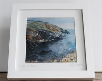 Framed Lizard Point Watercolor Print: Cornish Coast Art