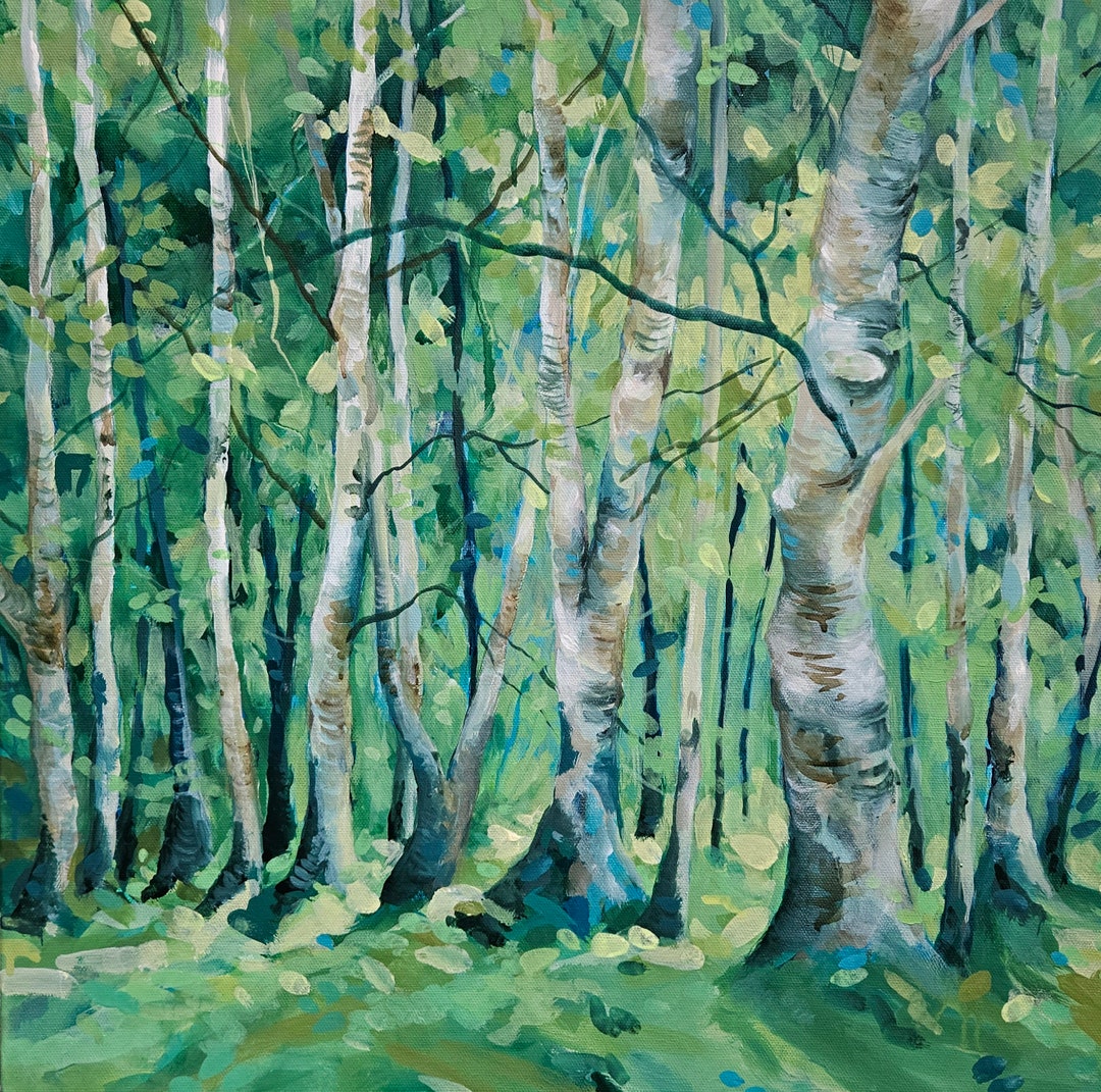 Original Tree Painting, Woodland Art, Silverbirch Forest, Spring