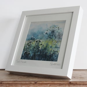 Teal Fields Watercolor Landscape: Framed Hedgerow Art Print immagine 2