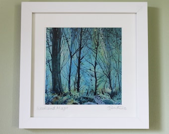 Framed Tree Print: 'Woodland Magic' Acrylic Ink Painting